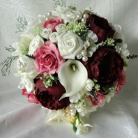 Burgundy, Pink and Ivory Real Touch Bridal Bouquet