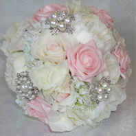 Baby Pink & Ivory Brooch Bridal Bouquet
