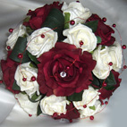 burgundy and ivory bridesmaid bouquet with pearls