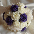purple and ivory wedding flowers, purple bridesmaid bouquet