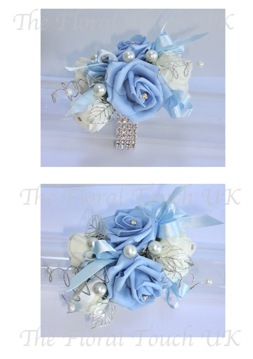 The Floral Touch UK.com | Wrist Corsages | Prom Corsage ...
White And Baby Blue Corsage