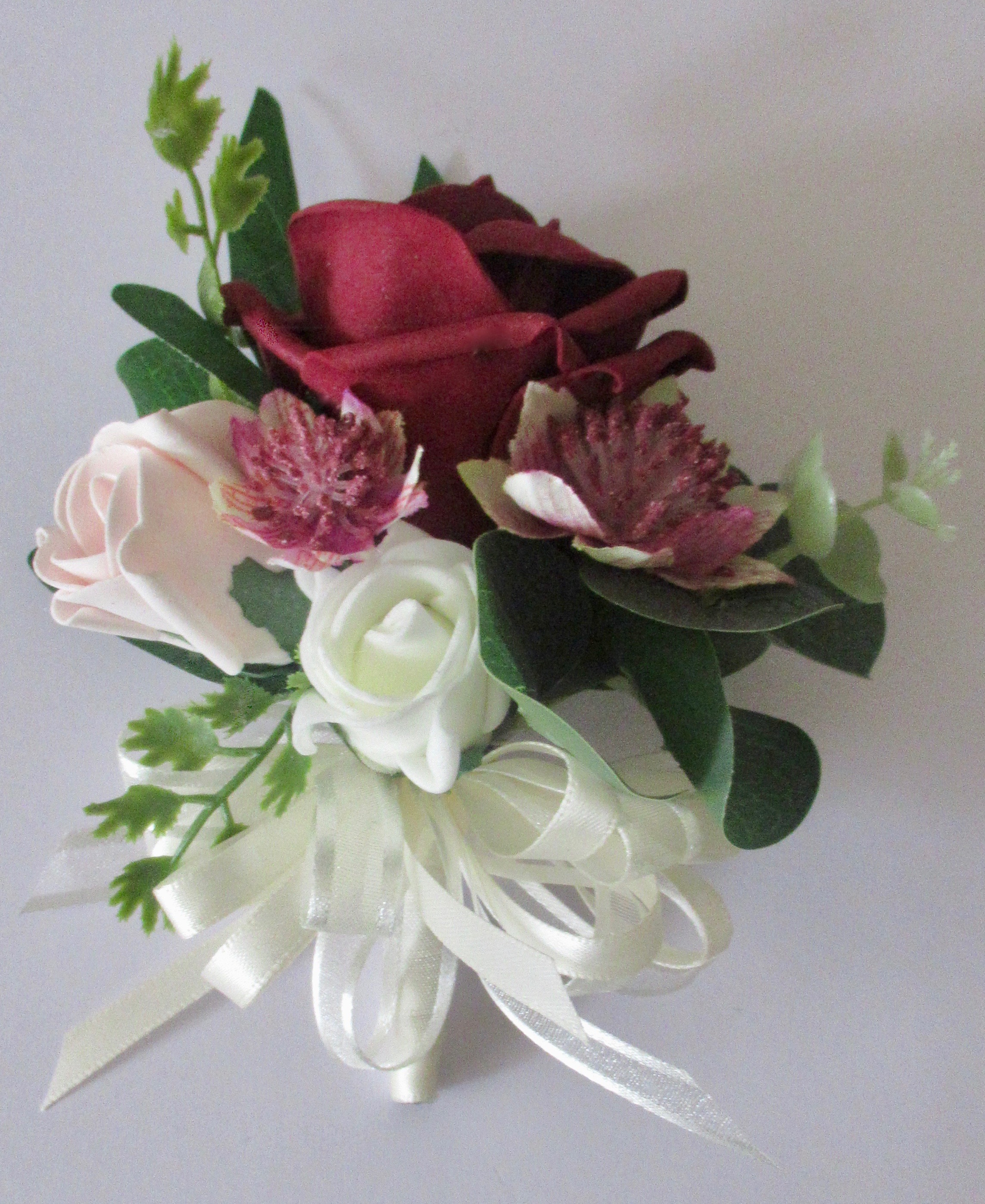 Blush & Burgundy Corsage, Mother of the bride corsage, blush corsage, burundy corsage