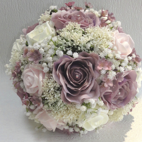 The Fl Touch Uk Silk Wedding Flowers Bouquets Dusky Mauve Ivory Baby Pink Bridal Bouquet With Gypsophila