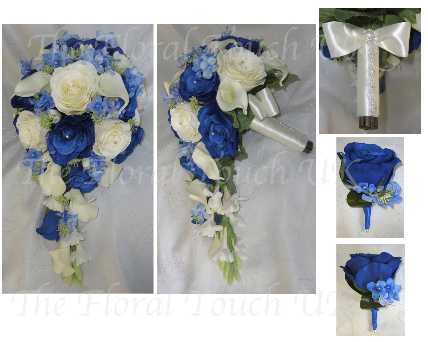 Silk Wedding Flowers Bridal Bouquets Royal Blue And White Bouquet With Silver Clear Crystals