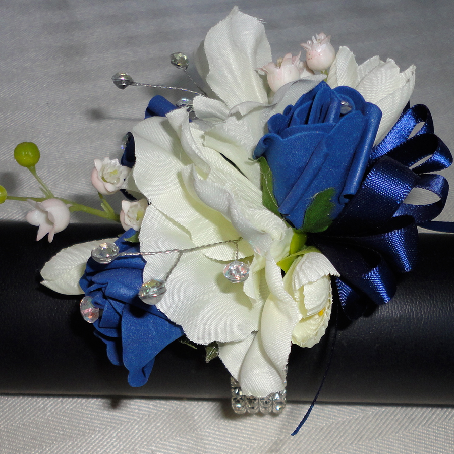 Navy & Ivory Wrist Corsage