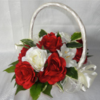 Red & Ivory Rose Flower Girl Basket