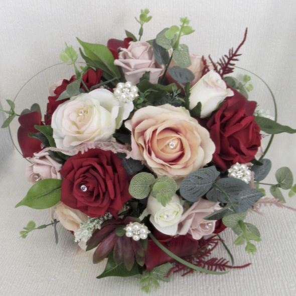 Ribbon Pearl & Bear Grass Posy Handtied Wedding Flowers Brides Bouquet Rose 