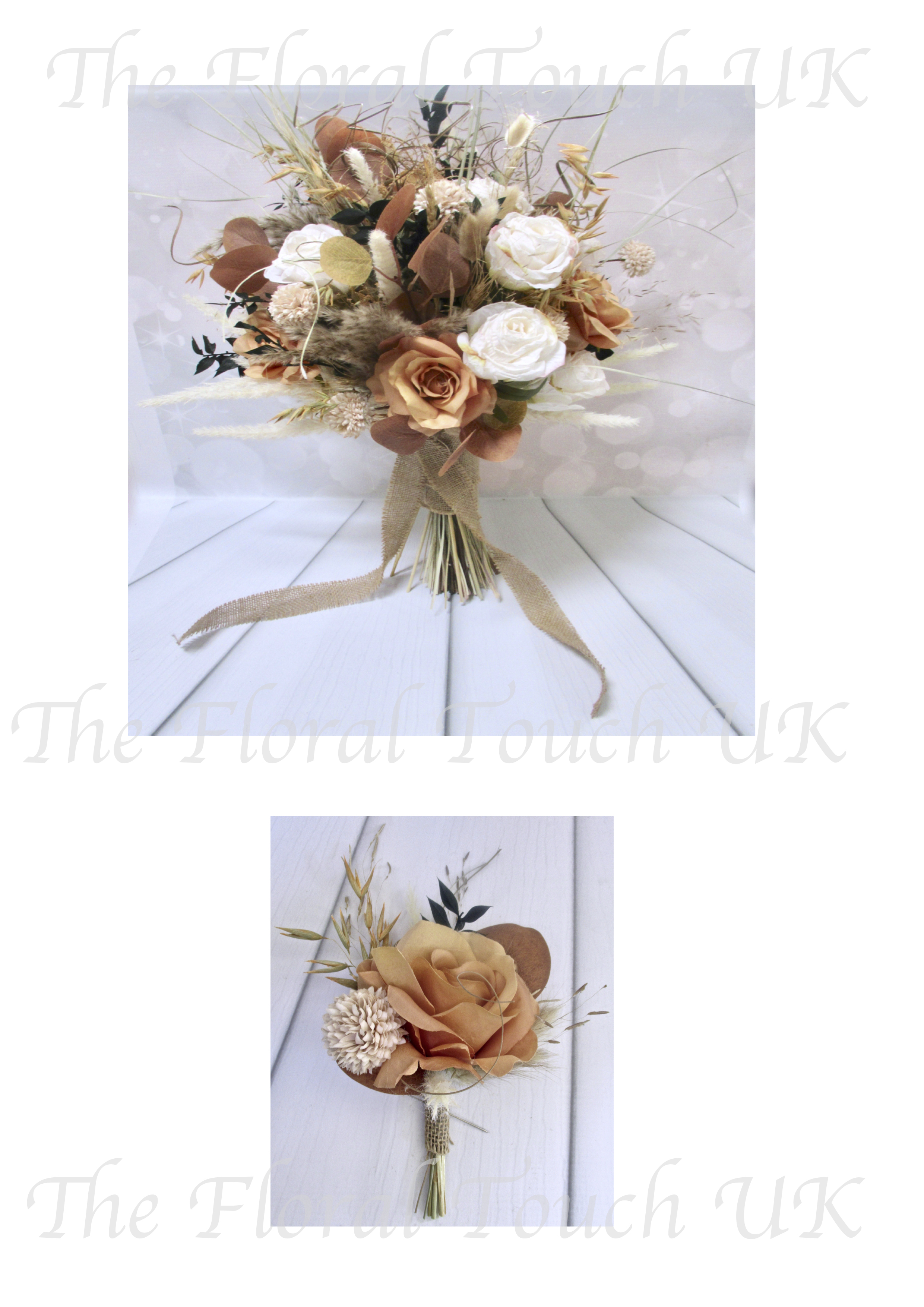 Ivory Gold Cream White Wedding Bouquet - Dried Flowers Forever