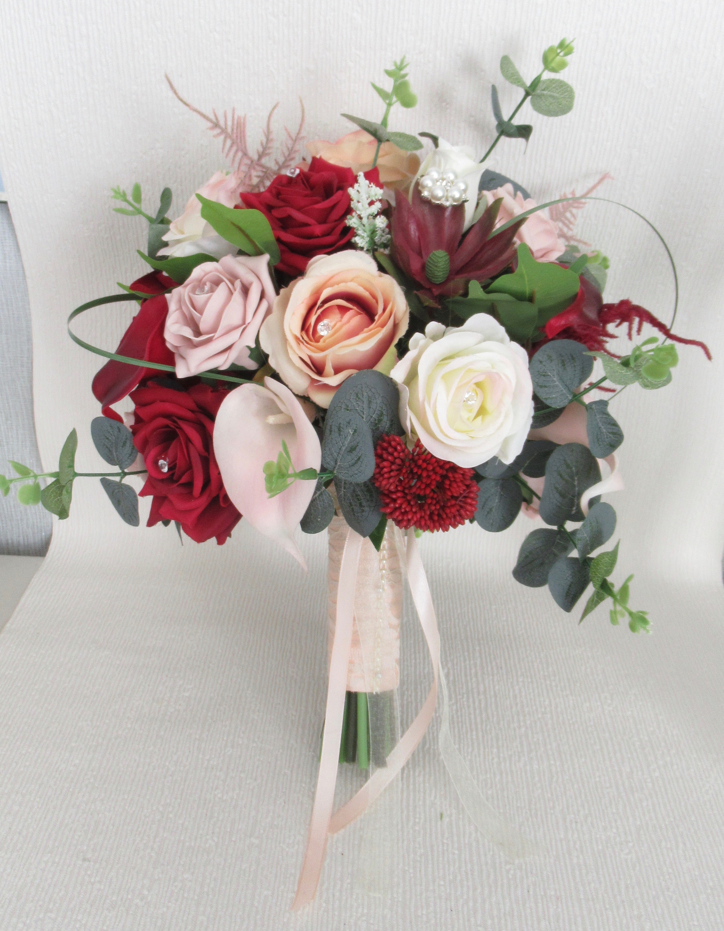 Plum & Pink Bouquet Posy Buttonholes Silk Artificial Wedding Flowers Burgundy 