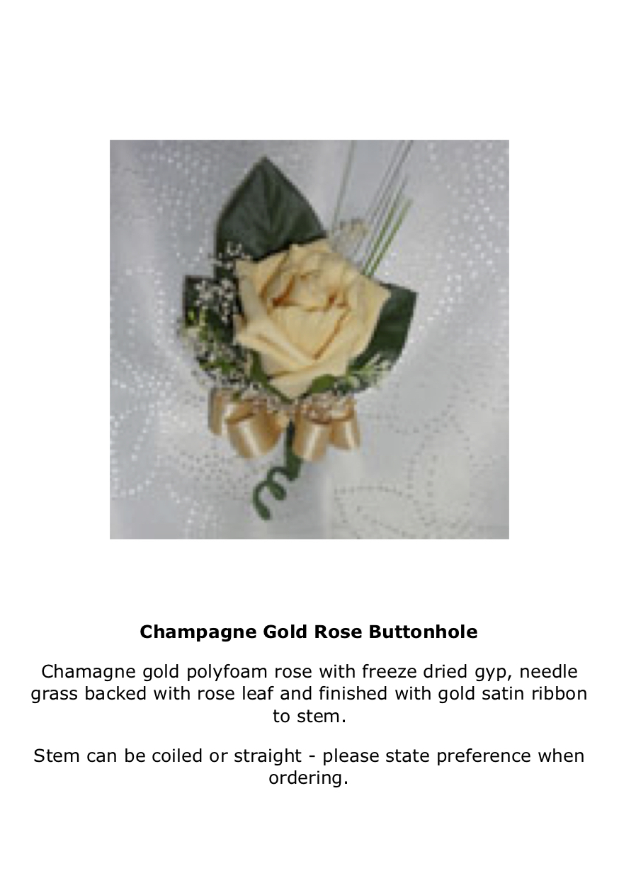 Gold Ribbon And Heart Champagne  Rose Button Hole With Fern Wedding Flowers. 