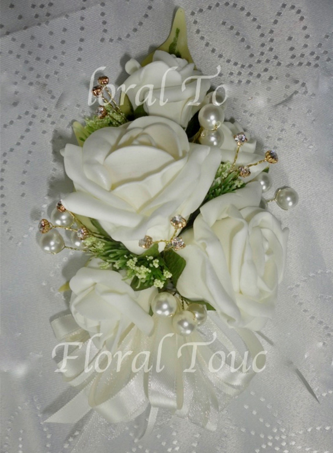 Ladies Wedding Wrist Corsage Ivory & Silver Rose with Silver Bow  £9.99 Grey 