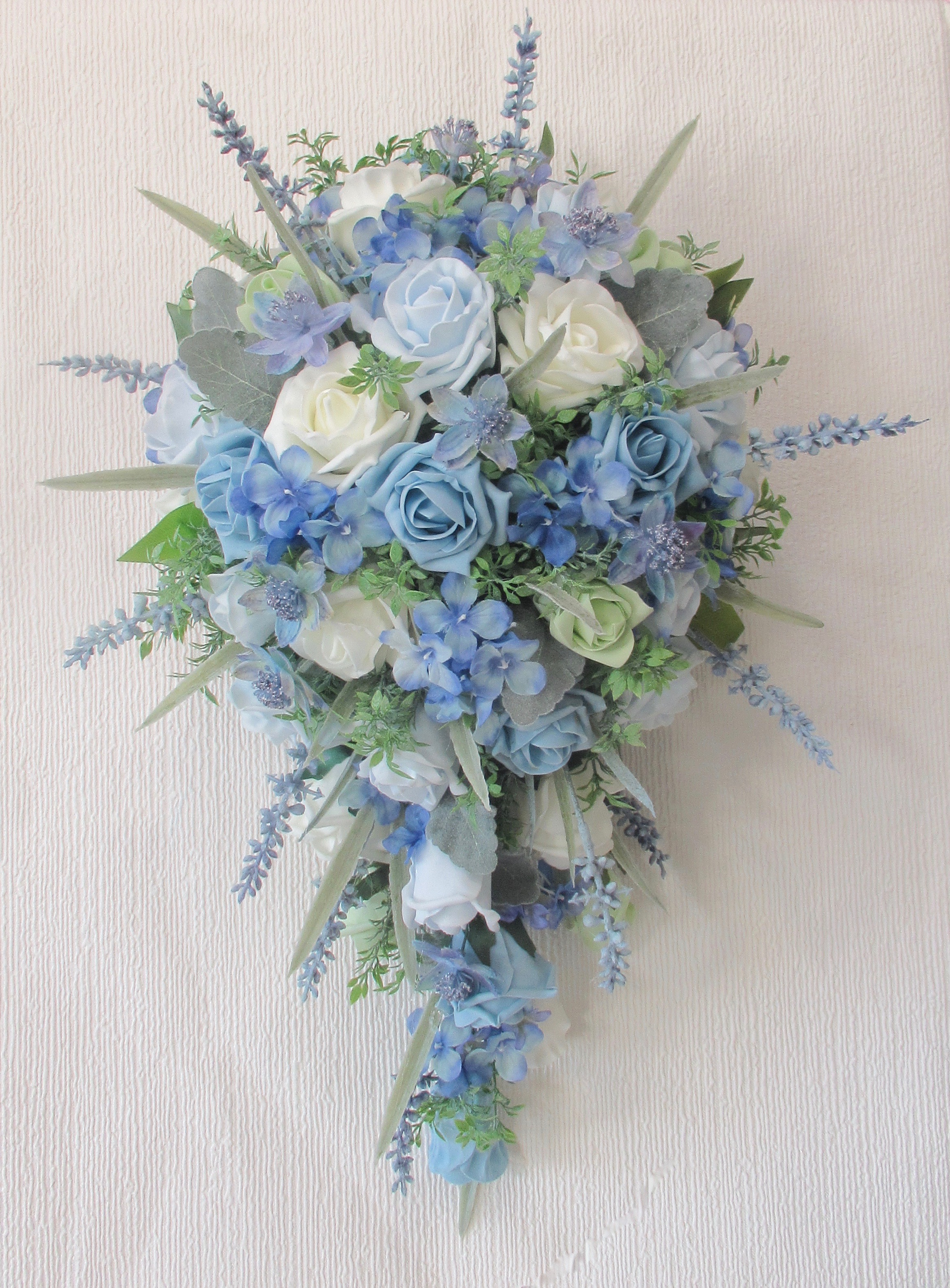 Baby/light blue and white  bridal  teardrop Wedding bouquet crystals any colour. 