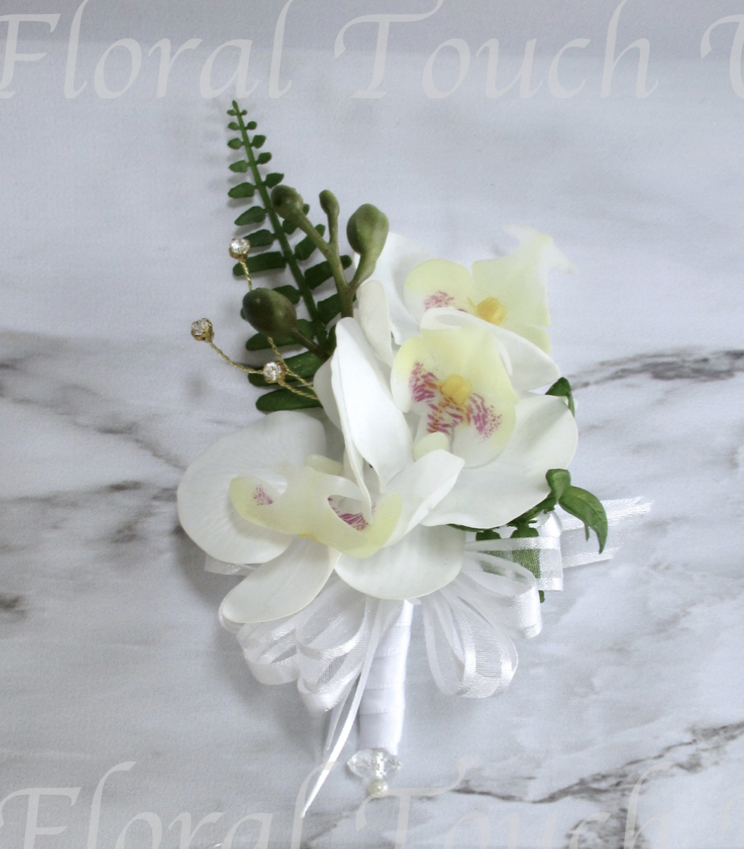 Real touch orchid corsage for weddings, sale wedding corsage, budget wedding corsage