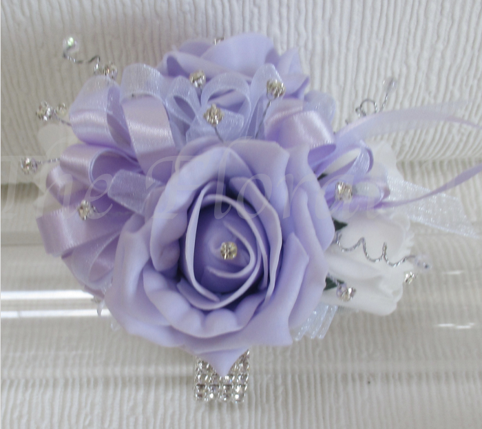 Lavender & White Bling Wrist Corsage with diamantes