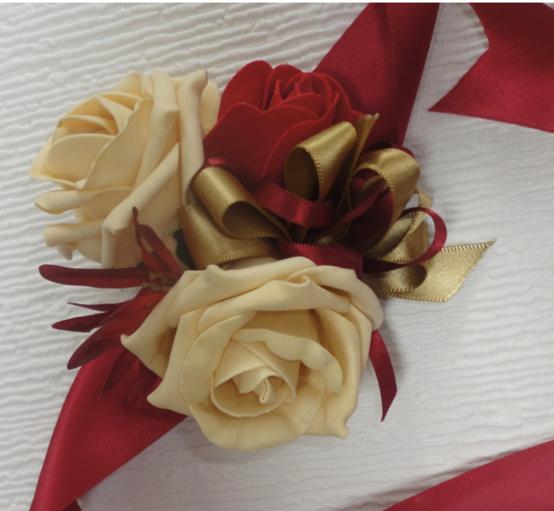 Red and Gold Wrist Corsage