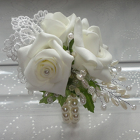 Vintage Style Rose & Pearl Wrist Corsage